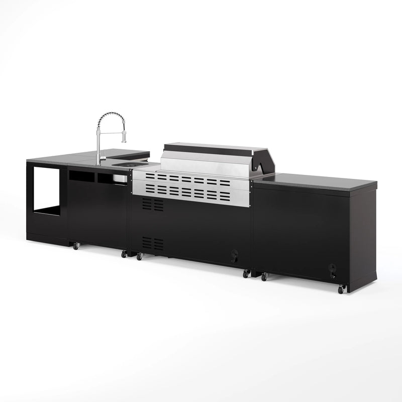 Goriller Outdoor Kitchen | 8-Burner Gas Grill, Single Fridge, Sink & Workstation | 4.8m Compact Luxury Design