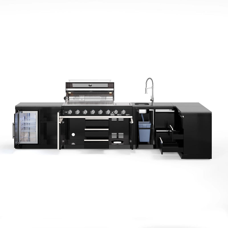 Goriller Outdoor Kitchen | 8-Burner Gas Grill, Single Fridge, Sink & Workstation | 4.8m Compact Luxury Design