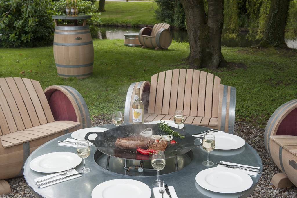 Oak Barrel Barbecue Grill table