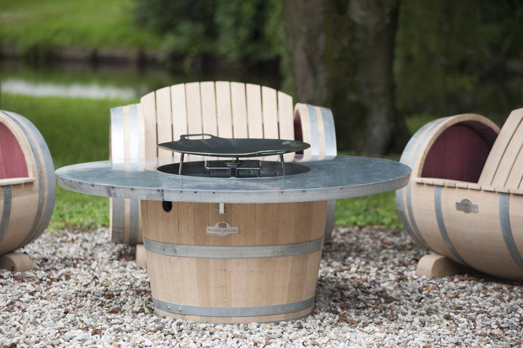 Oak Barrel Barbecue Grill table