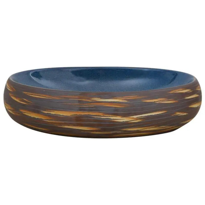 Stylish Oval Ceramic Bathroom Sink Brown and Blue Modern Design