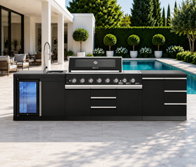 Goriller Outdoor Kitchen | 8-Burner Gas Grill, Fridge, Sink & WorkStation | 3.3m Compact Luxury Design