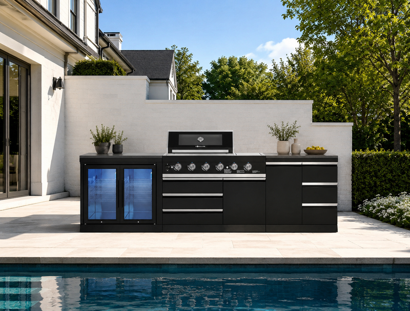 Goriller Outdoor Kitchen | 6-Burner Gas Grill, Double Door Fridge and Work Station | 3m Compact Luxury Design