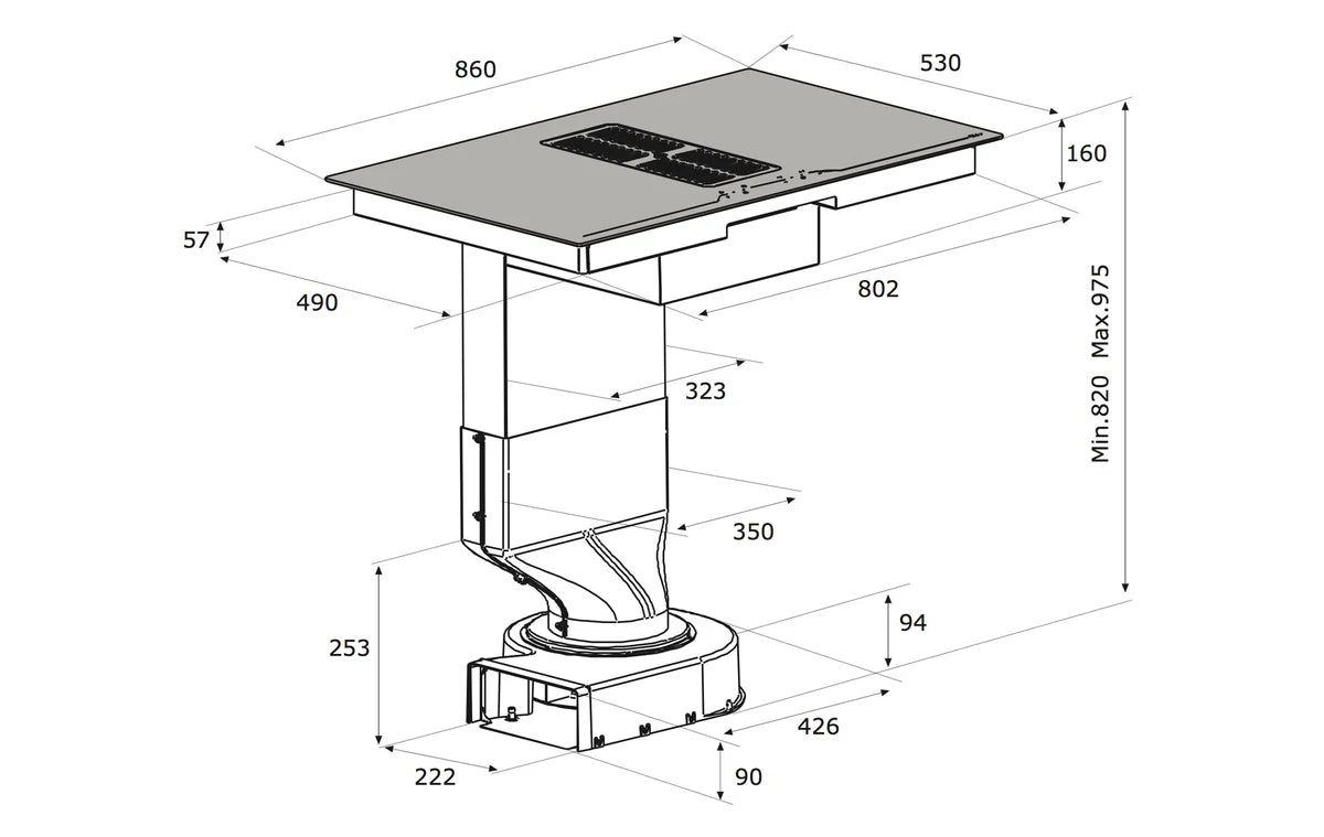 Airforce Centrale POP 86cm Induction Hob with Central Downdraft and Touch Control