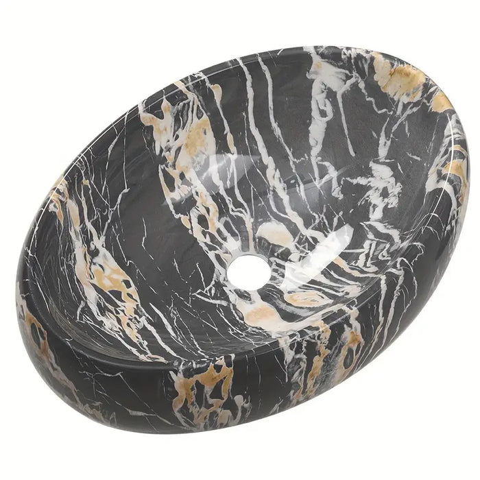 Black Marble Effect Ceramic Sink Basin