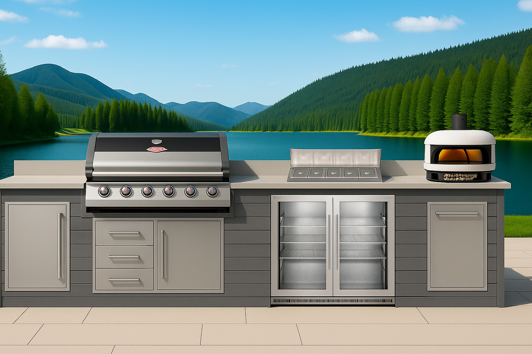 The Alpha Forge Outdoor Kitchen Beefeater 1600S 5 Burner Gas BBQ and Gozney | 500cm Light grey