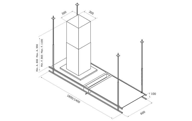 Airforce Frame 140cm Premium Island Cooker Hood - Antracite Finish