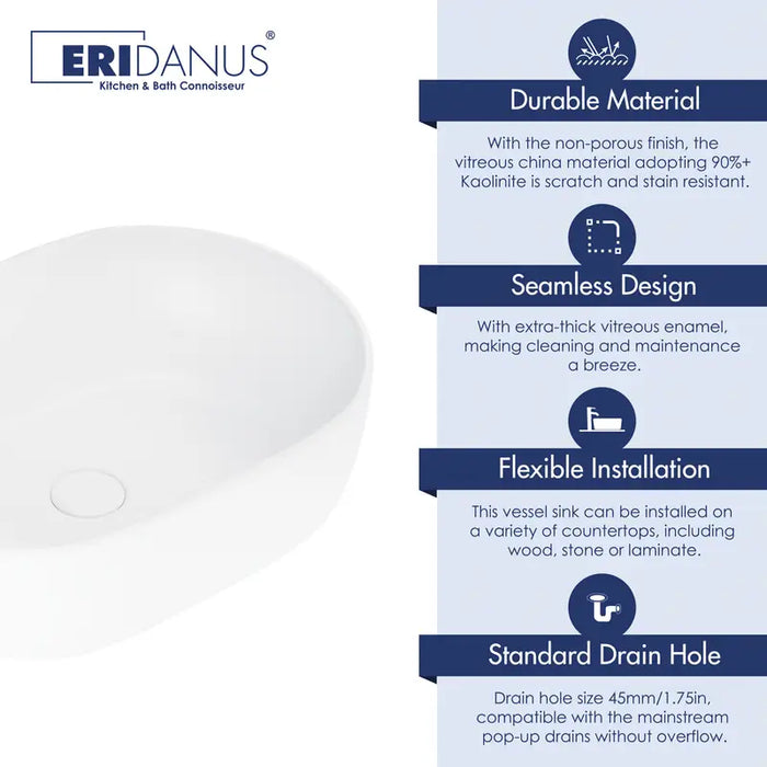 Sink Eridanus Modern White Ceramic Washbasin - Bowl Only