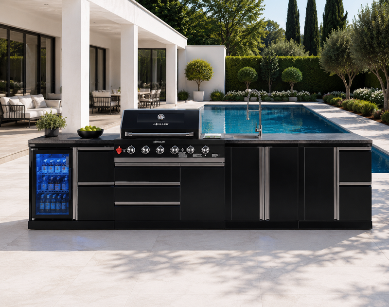 Goriller Outdoor Kitchen | 6-Burner Gas Grill, Sink Fridge & Workstation | 3.9m Compact Luxury Design