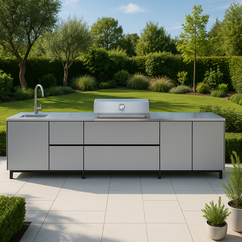 Hoppilif Outdoor Kitchen | BeefEater Proline & Sink –  Silver (3.6m)