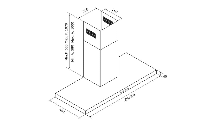 Airforce F100 90cm Wall Mounted Cooker Hood Touch Control- Stainless Steel Finish