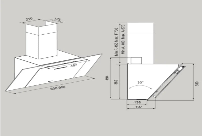 Airforce F204 90cm Automatic Angled Cooker Hood - White Glass