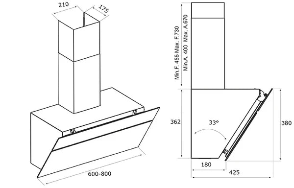 Airforce F211 80cm Wall Mounted Cooker hood with touch control Black Glass & Stainless Steel