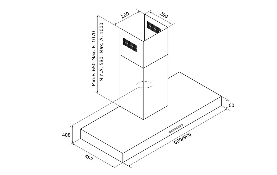 Airforce F53 S4 90cm Wall Mounted Cooker Hood with Soft Button Push Control- Stainless Steel