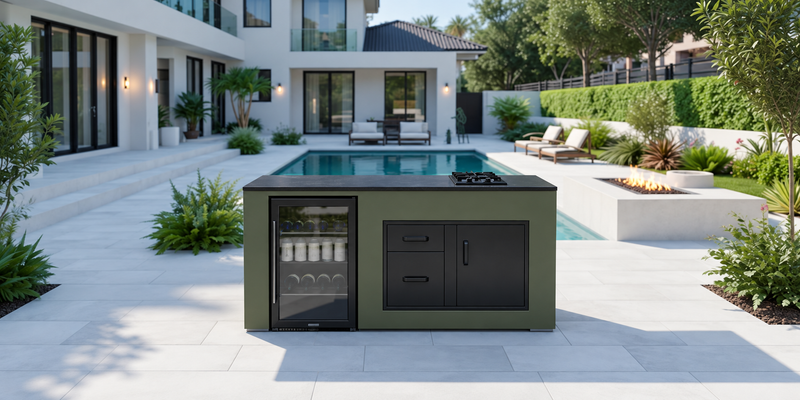 Grillandia Outdoor Kitchen Refrigerator & Gas hob Unit Green Olive | 1.9M