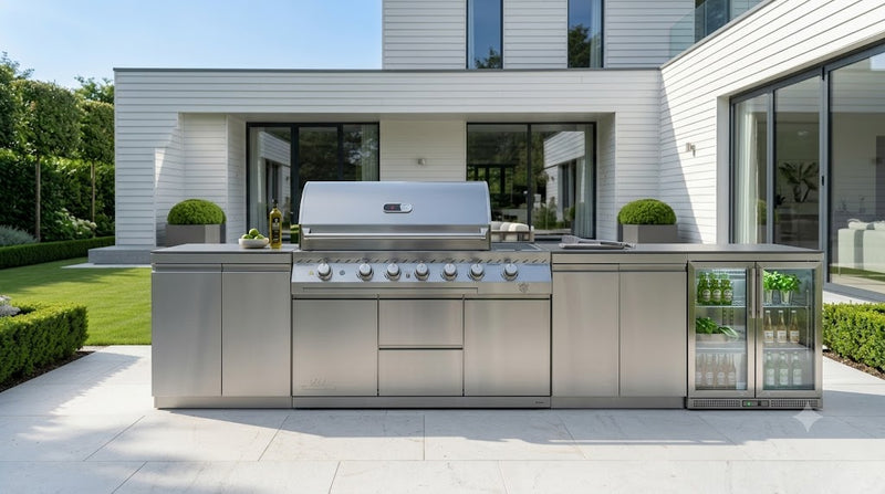 Whistler Outdoor Kitchen 6 Burner BBQ, Fridge, Double Doors and Gas Bottle Cabinet | 4M