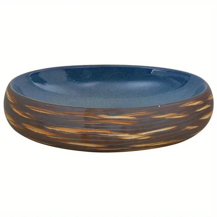 Stylish Oval Ceramic Bathroom Sink Brown and Blue Modern Design