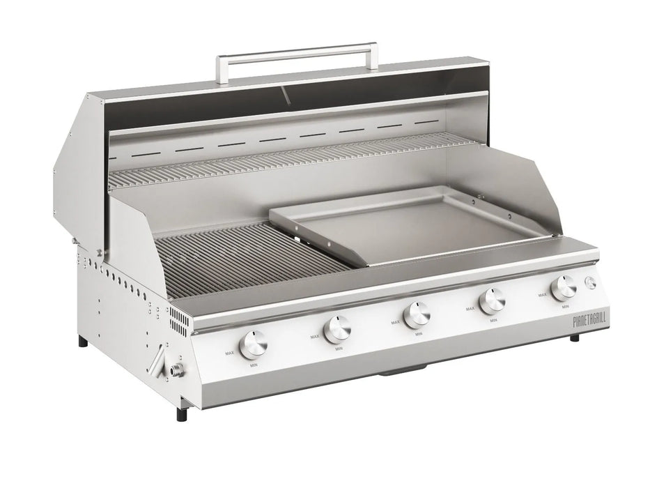 Pianeta Grill - Fry Top 1000 Professional 5 Burner Built-in Gas barbecue with Lid and half Teppanyaki Plate