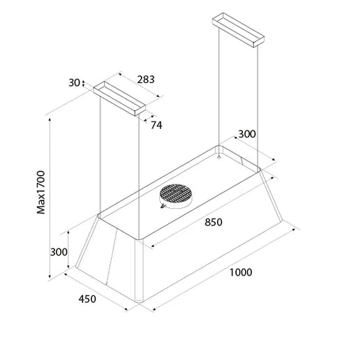 Airforce Gaia XXL 100cm Island cooker hood with touch control integra ready in Satin Black finish