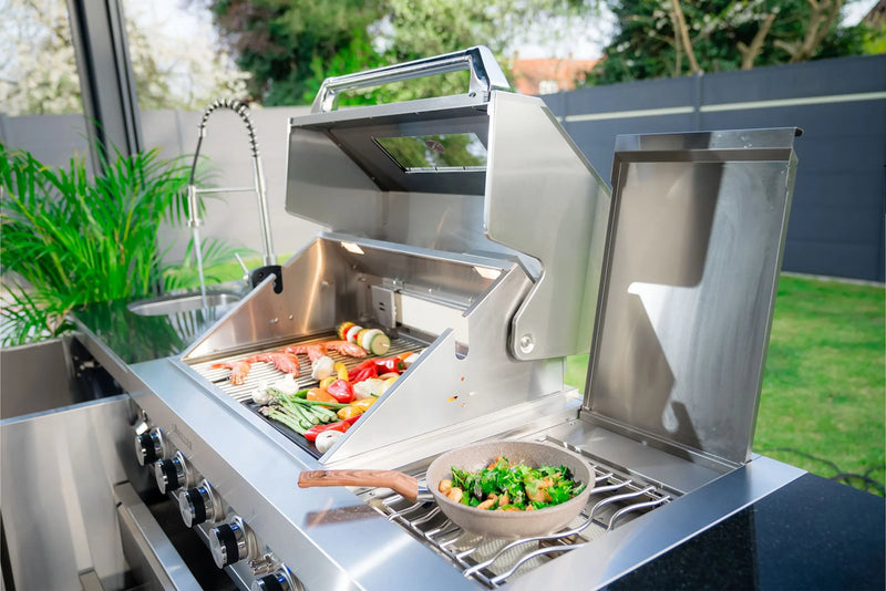 Goriller Outdoor Kitchen SilverBack| 6-Burner Gas Grill, Double Door Fridge and Sink | 3m