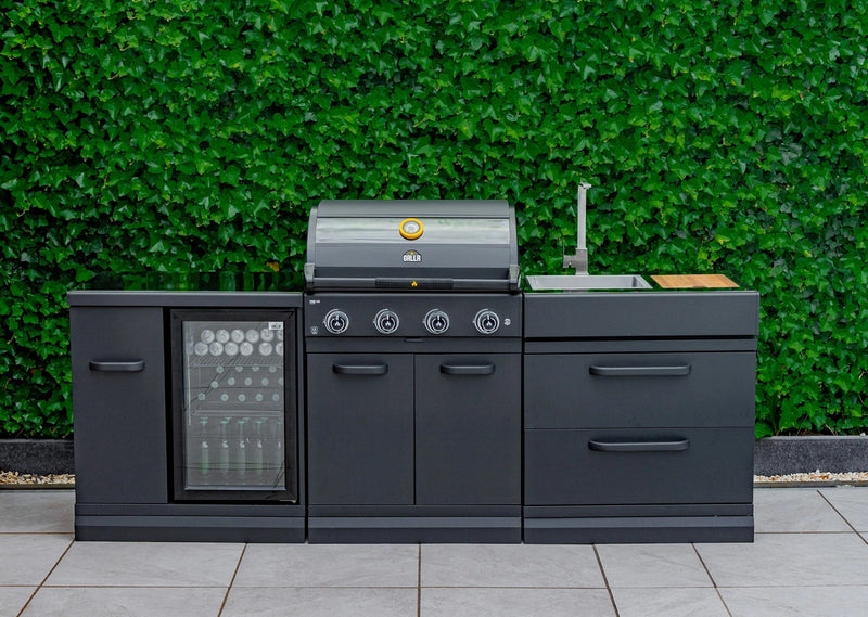 GRLLR Outdoor Kitchen Sink 3 Burner and Fridge | Full length 2.3M