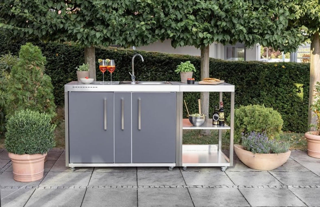 Elfin Compact MO 120A Outdoor Kitchen - With Sink On the Right & Fridge on the Left - Slate Grey