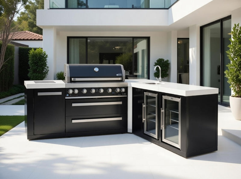 Mont Alpi Outdoor kitchen Black 6 Burner, Sink, Double Fridge and Weather Cover