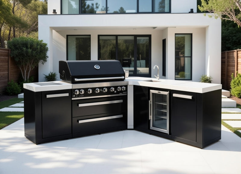 Mont Alpi Outdoor kitchen Black 6 Burner, Fridge, Sink and Weather Cover