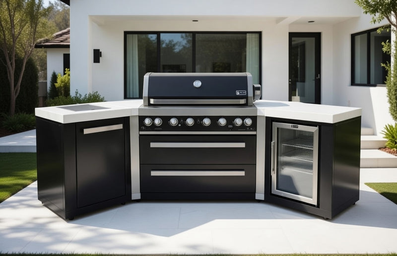 Mont Alpi Outdoor kitchen Black 6 Burner, Fridge and Weather Cover - 2.8m
