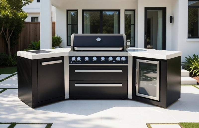 Mont Alpi Outdoor kitchen Black 6 Burner, Fridge and Weather Cover - 2.8m