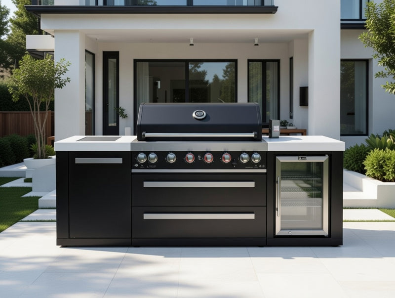 Mont Alpi Outdoor kitchen Black 6 Burner, Fridge and Weather Cover - 2.4m