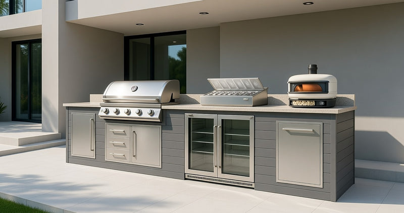 The Alpha Forge Outdoor Kitchen Beefeater 1600S 5 Burner Gas BBQ and Gozney | 500cm Light grey