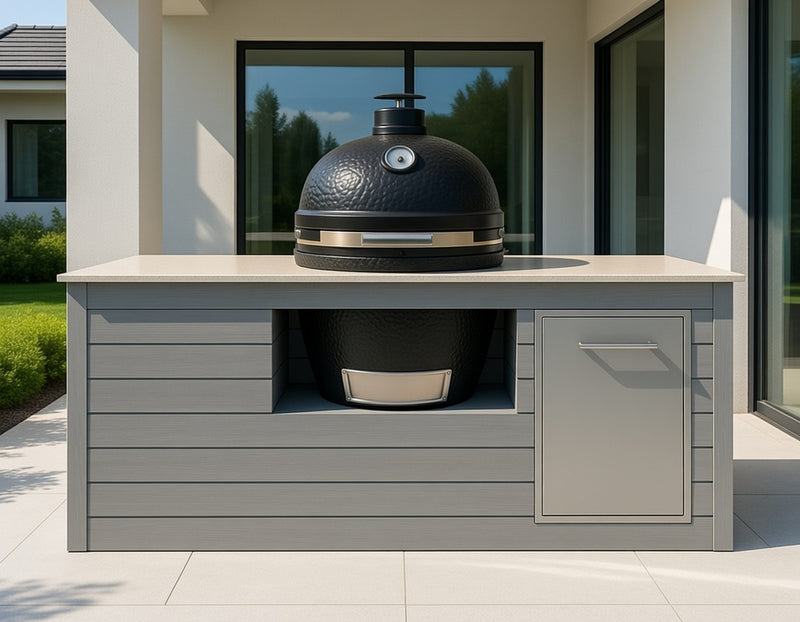 The Alpha Forge Outdoor Kitchen Kamado Grill 22" and Bin | 250cm Light grey