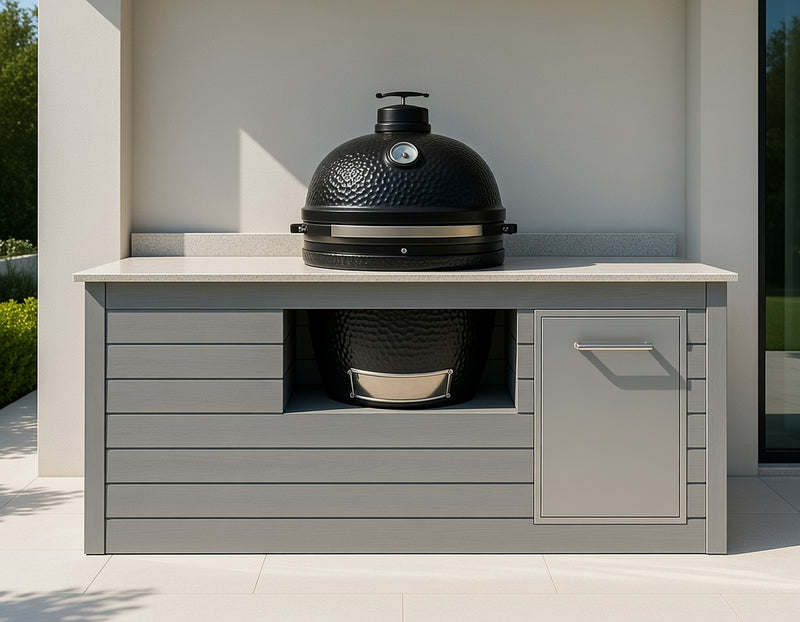 The Alpha Forge Outdoor Kitchen Kamado Grill 22" and Bin | 250cm Light grey