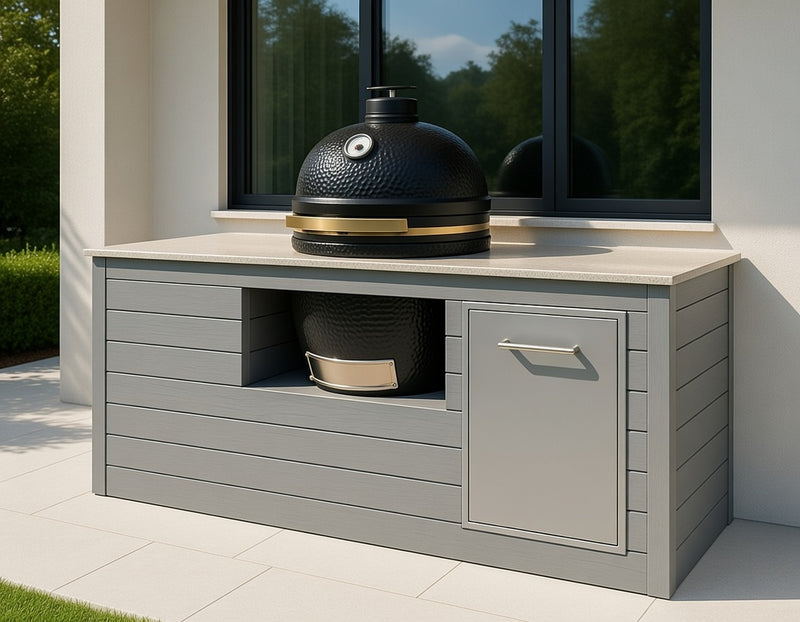 The Alpha Forge Outdoor Kitchen Kamado Grill 22" and Bin | 250cm Light grey
