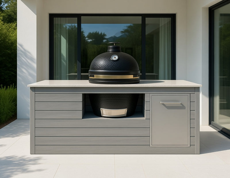 The Alpha Forge Outdoor Kitchen Kamado Grill 22" and Bin | 250cm Light grey