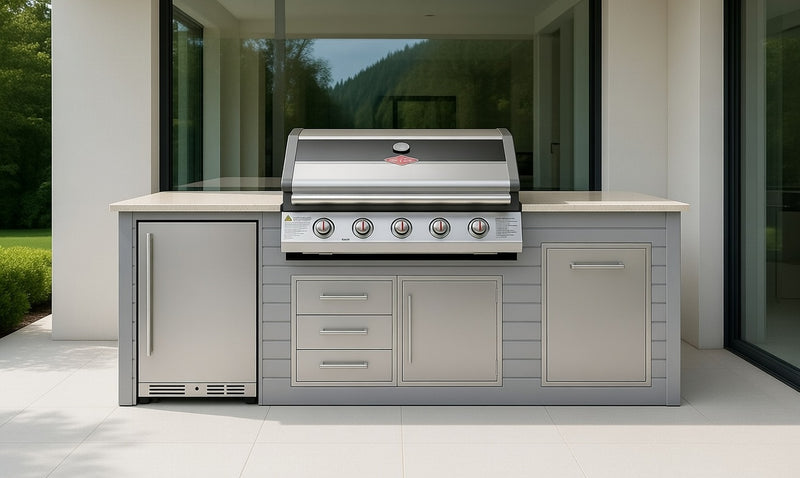 The Alpha Forge Outdoor Kitchen Beefeater 1600S Built-In 5 Burner Gas BBQ | 250cm Light grey