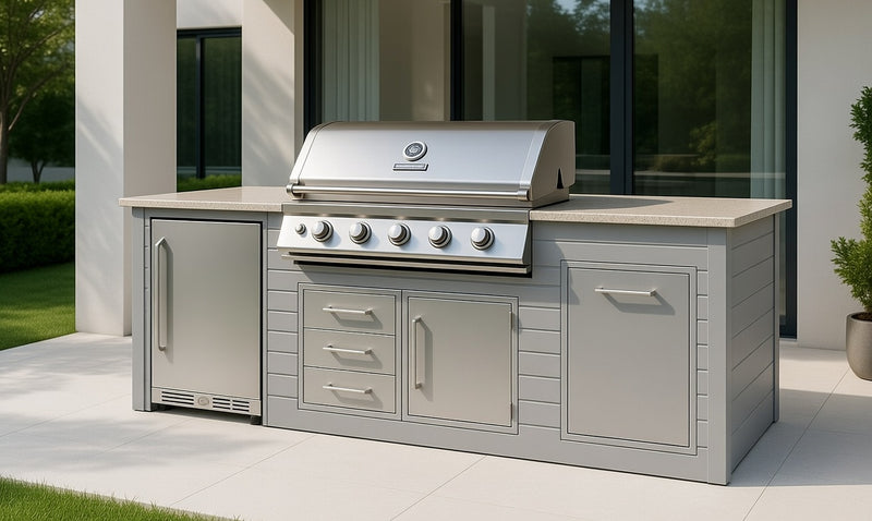 The Alpha Forge Outdoor Kitchen Beefeater 1600S Built-In 5 Burner Gas BBQ | 250cm Light grey