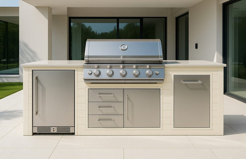 The Alpha Forge Outdoor Kitchen Beefeater 1600S Built-In 5 Burner Gas BBQ | 250cm Ivory