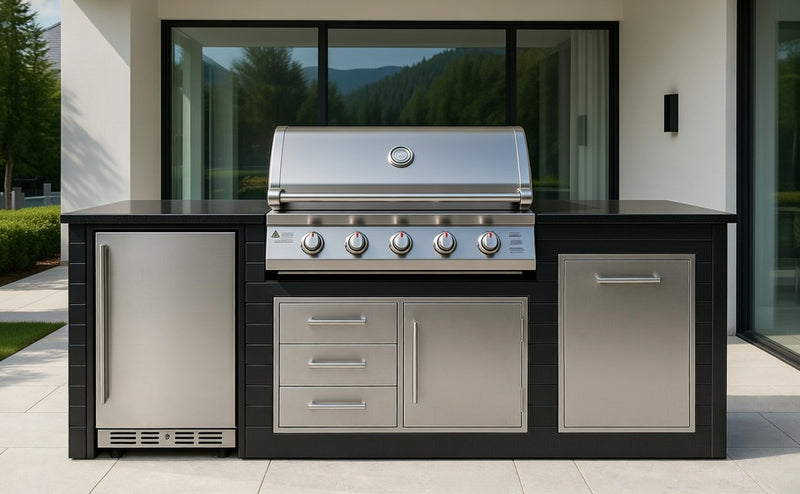 The Alpha Forge Outdoor Kitchen Beefeater 1600S Built-In 5 Burner Gas BBQ | 250cm Charcoal