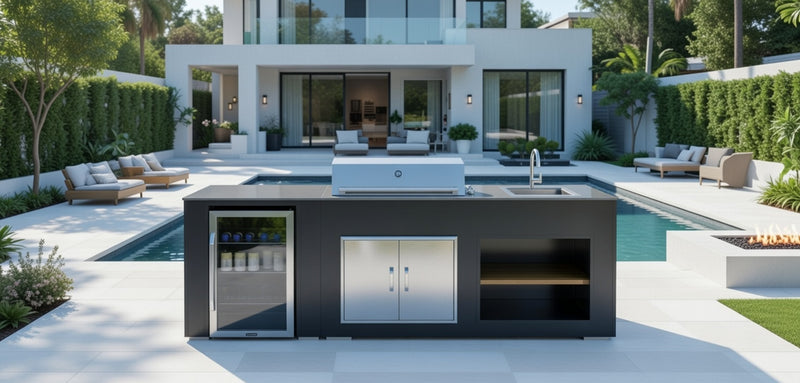 Grillandia Outdoor Kitchen Beefeater Proline Roster, Fridge, and Sink | 2.5M