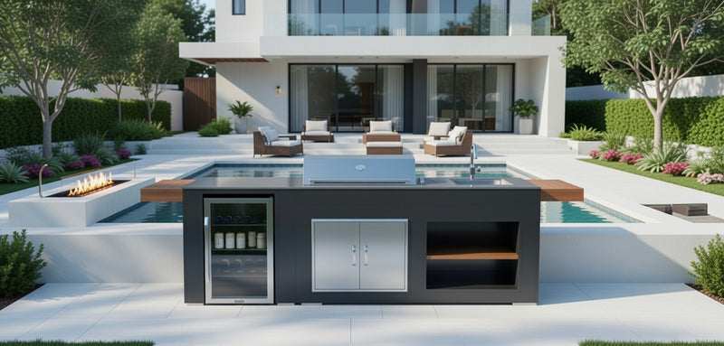 Grillandia Outdoor Kitchen Beefeater Proline Roster, Fridge, and Sink | 2.5M