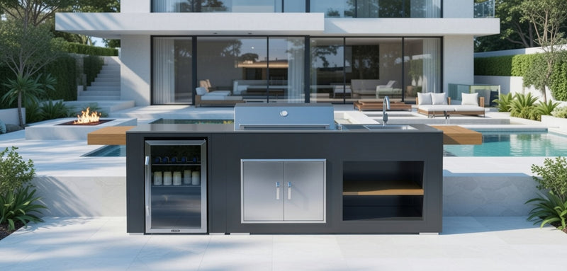 Grillandia Outdoor Kitchen Beefeater Proline Roster, Fridge, and Sink | 2.5M