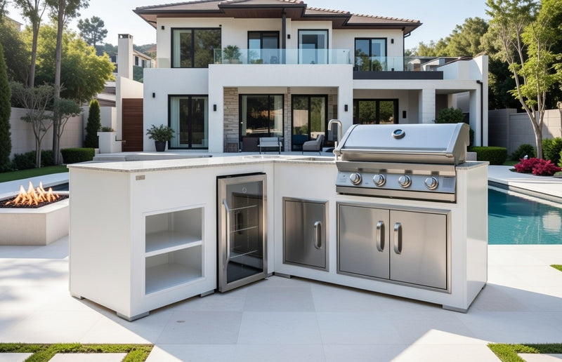 Grillandia White Outdoor Kitchen Paired with Beefeater 1600 4 Burner | 2.1M X 2M