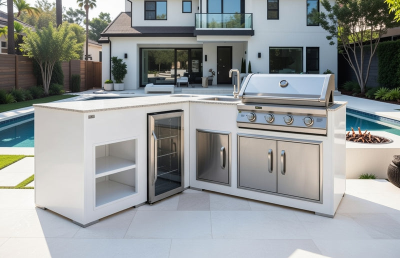 Grillandia White Outdoor Kitchen Paired with Beefeater 1600 4 Burner | 2.1M X 2M