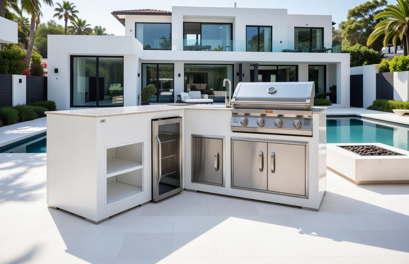 Grillandia White Outdoor Kitchen Paired with Beefeater 1600 4 Burner | 2.1M X 2M