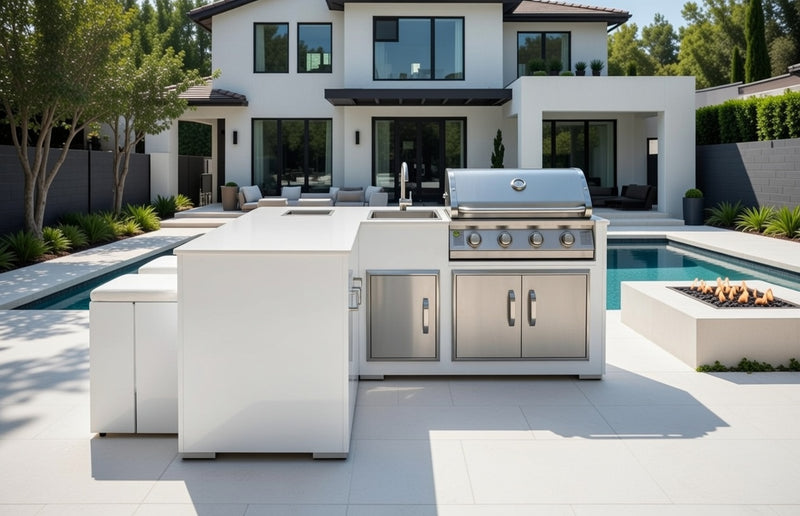 Grillandia White Outdoor Kitchen Paired with Beefeater 1600 4 Burner | 2.1M X 2M