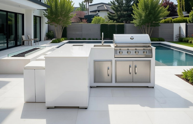 Grillandia White Outdoor Kitchen Paired with Beefeater 1600 4 Burner | 2.1M X 2M
