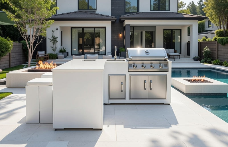 Grillandia White Outdoor Kitchen Paired with Beefeater 1600 4 Burner | 2.1M X 2M