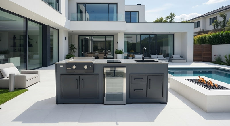 Grillandia Outdoor Kitchen Entertainment Bar and Stools - Brabura L-Class Original 20 Griddle